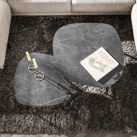Conjunto de 2 mesas de salón orgánicas Conner aspecto cerámico gris 