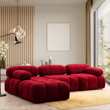 Sofá modular XXL Bubble con otomana - terciopelo rojo 