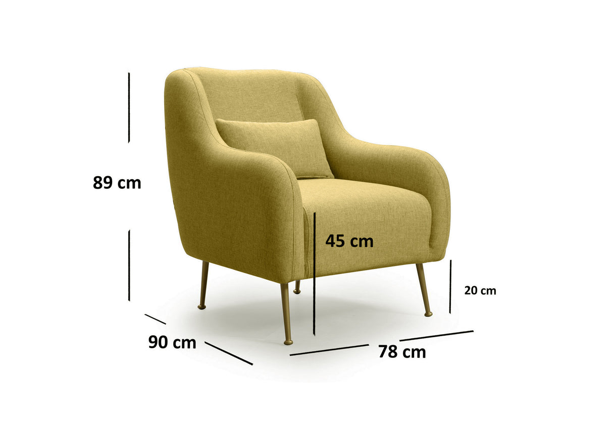 Fauteuils - Moderne fauteuil Geel stof met gouden poten Sevilla - Dimehouse