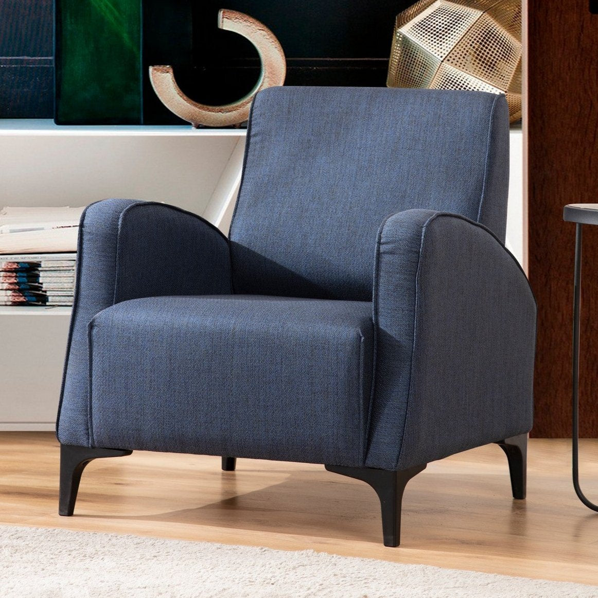Fauteuils - Landelijke fauteuil blauw gemêleerde stof Petra - Dimehouse