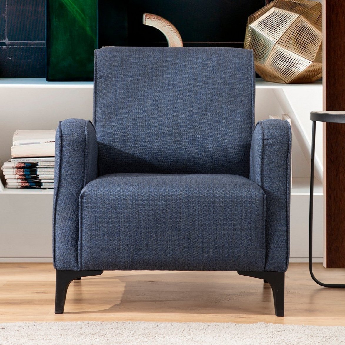 Fauteuils - Landelijke fauteuil blauw gemêleerde stof Petra - Dimehouse