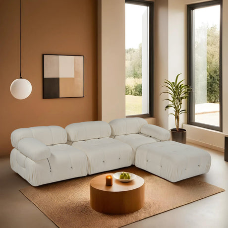 Sofá modular XXL de esquina Bubble con taburete - bouclé blanco 