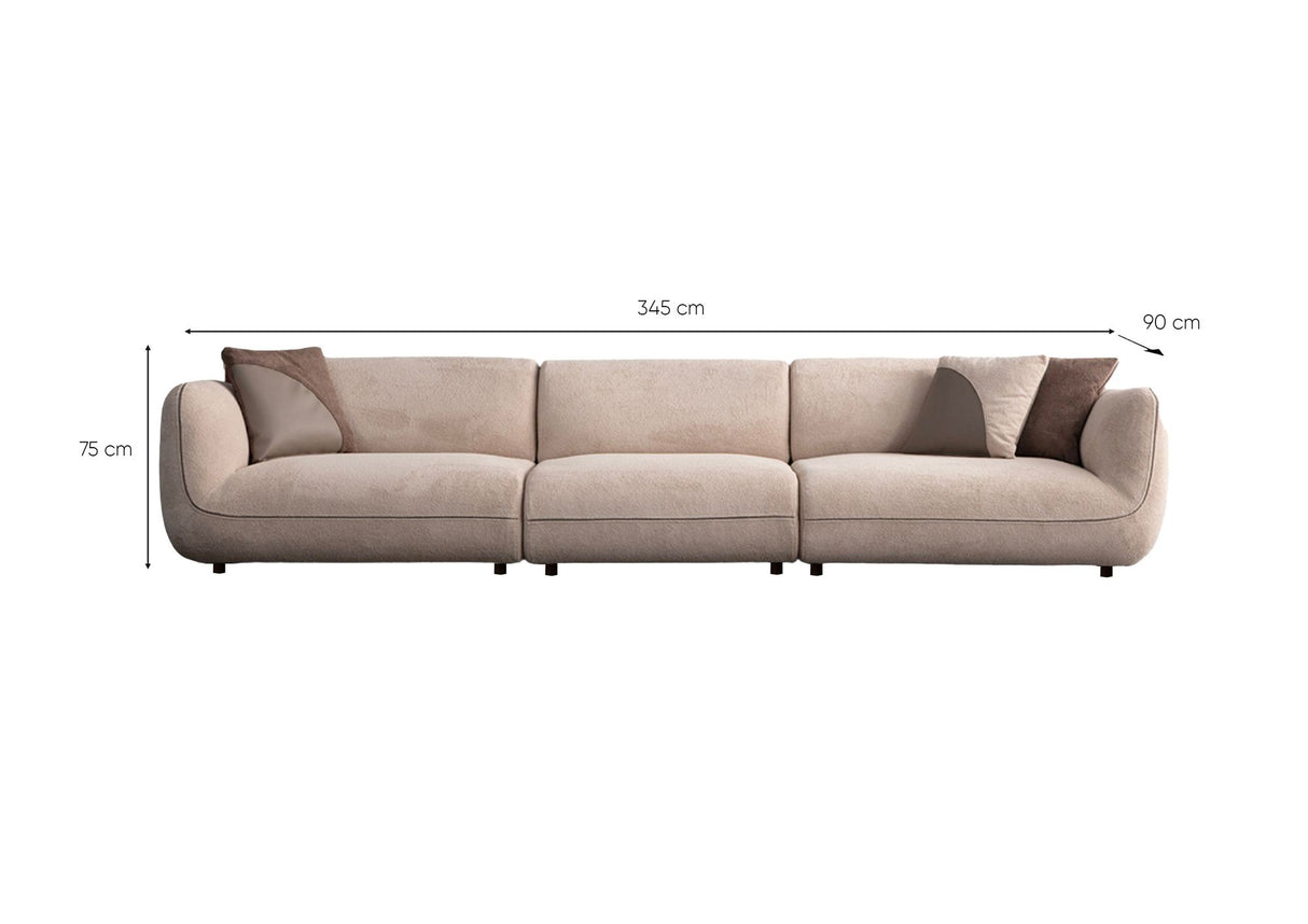 Sofá Pavia 3 plazas terciopelo crema 345 cm 100% poliéster