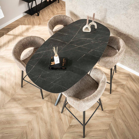Mesa de comedor ovalada danesa Iris 140x80 cm con base de araña y aspecto de cerámica 