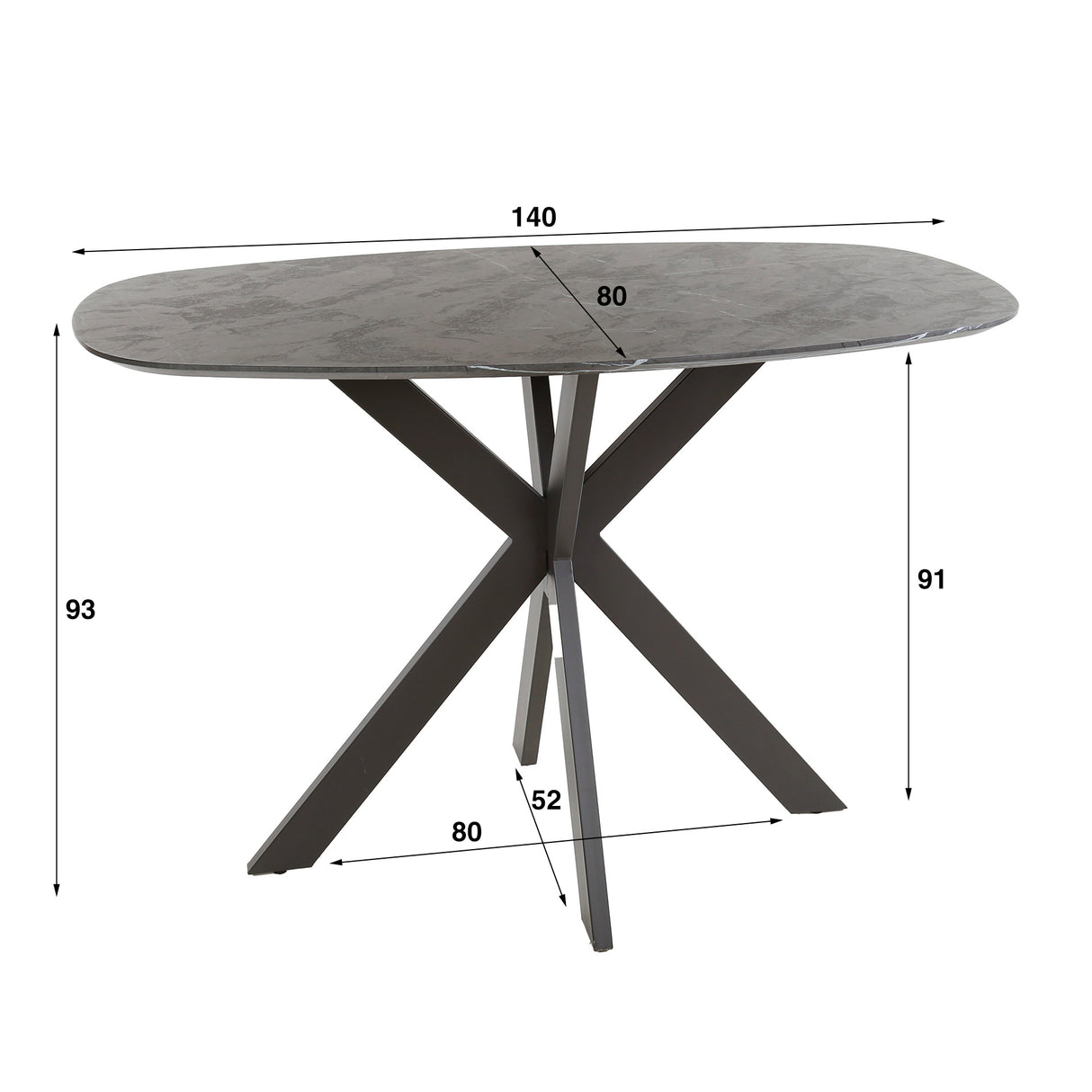 Bartafels - Deens Ovaal Bartafel Iris 140x80 cm Spinpoot Keramiek Look - Dimehouse