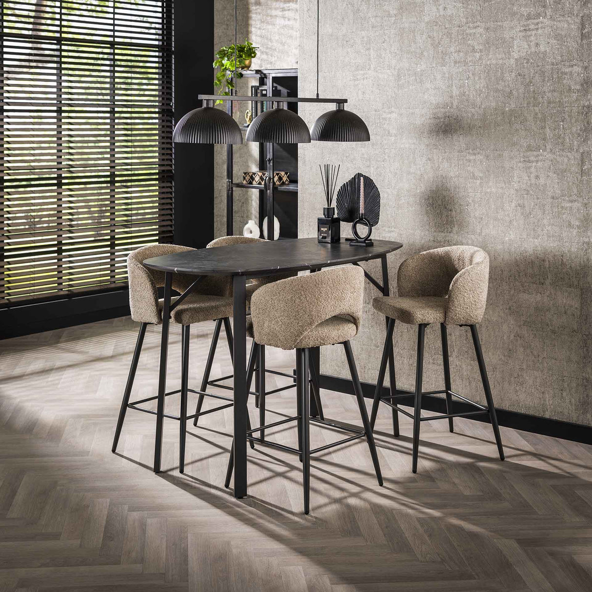 Bartafels - Deens Ovaal Bartafel Jade 140 cm Zwart Keramiek Look - Dimehouse