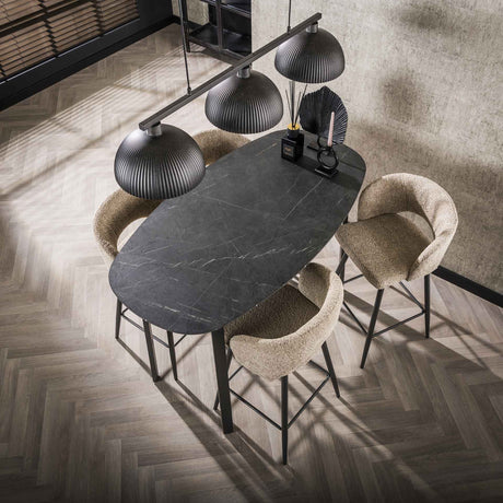 Mesa de comedor ovalada danesa Jade 140 cm aspecto cerámico negro 