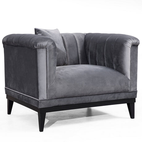 Sillón rural clásico tejido terciopelo gris oscuro capitoné Bay