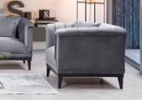 Fauteuils - Klassiek landelijke fauteuil donkergrijs velvet stof gecapitonneerd Bay - Dimehouse
