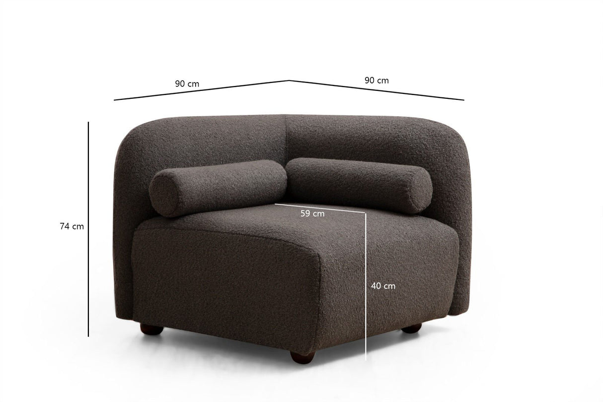 Fauteuils - Japandi fauteuil donkergrijs bouclé met walnoot poot Victoria - Dimehouse