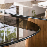 Set de 2 mesas de centro triangulares Marea, bronce y vidrio, 91x71 cm 