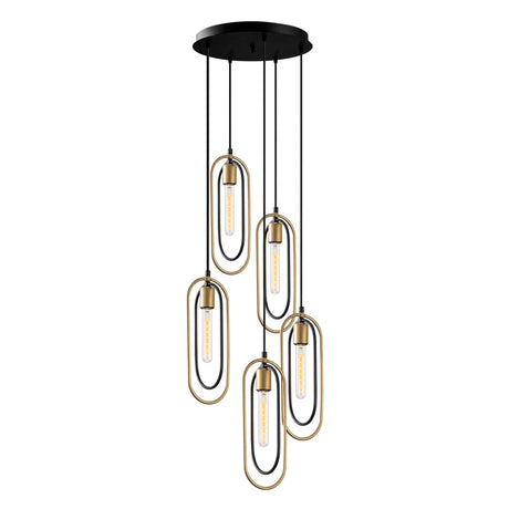 Lámpara colgante de 5 luces Negro Dorado Metal Duna 