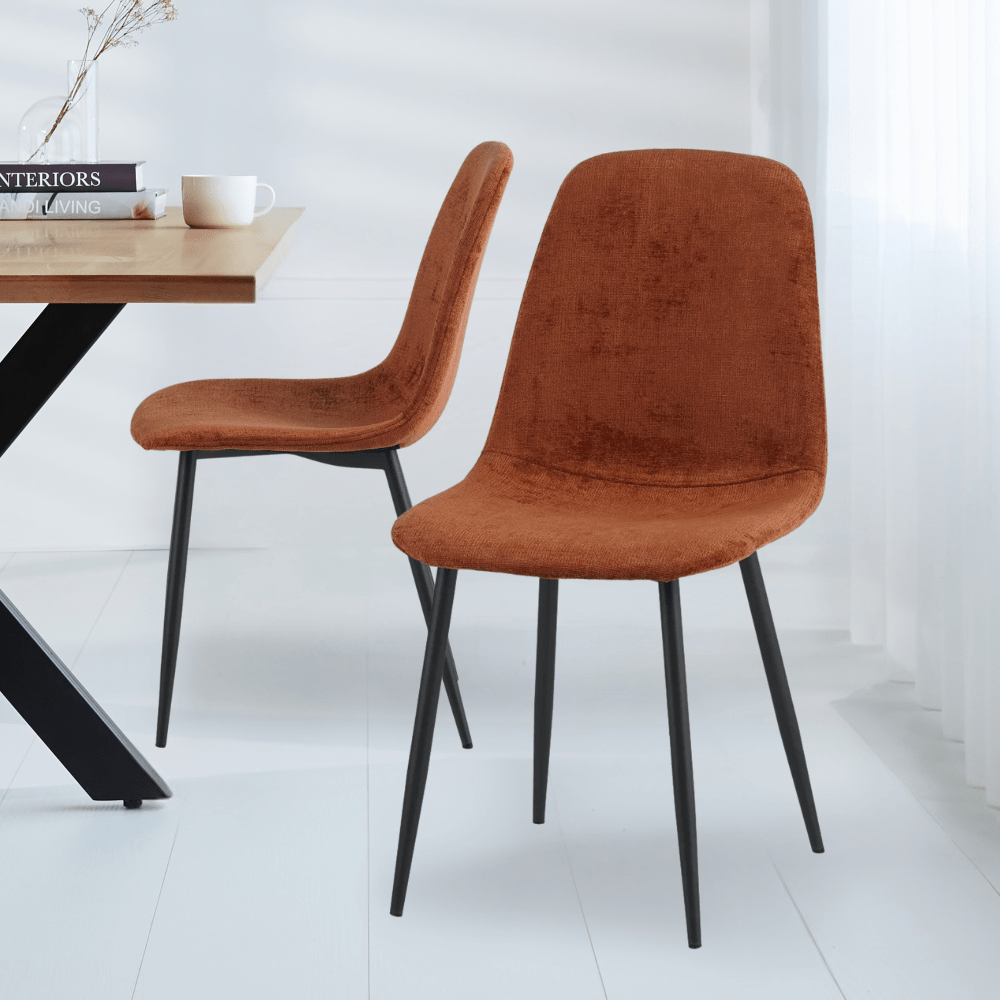 Juego de 4 Sillas de Comedor Escandinavas Terra Chenille Tela Swift - Sin Reposabrazos 
