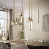 Lámpara colgante Sera 7 luces beige metal ámbar cristal