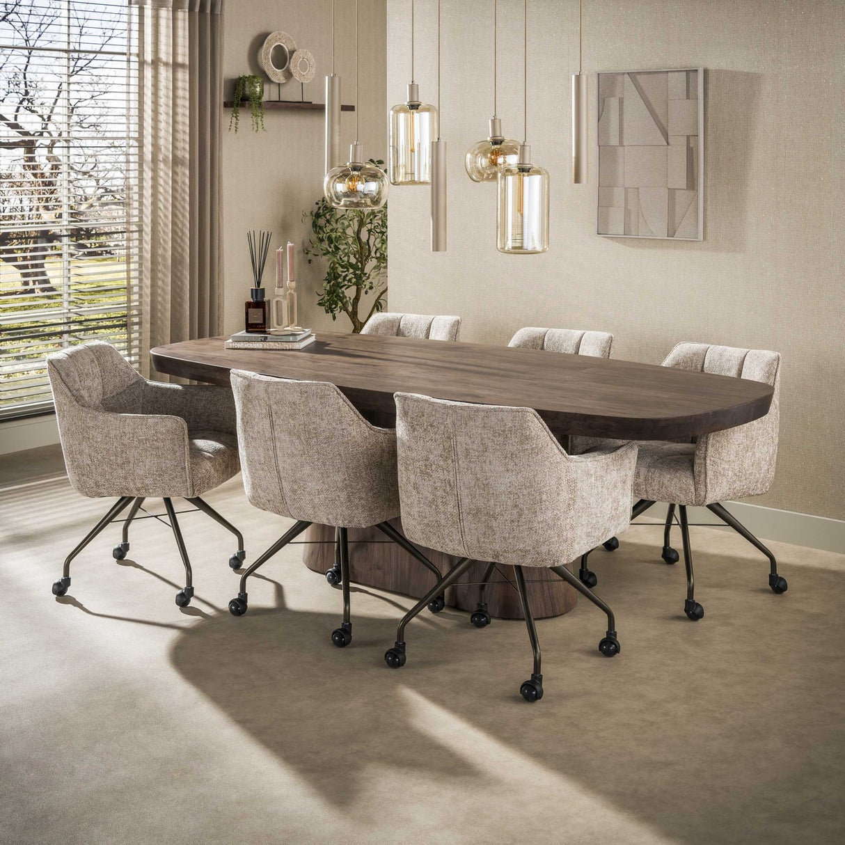 Lámpara colgante Sera 7 luces beige metal ámbar cristal