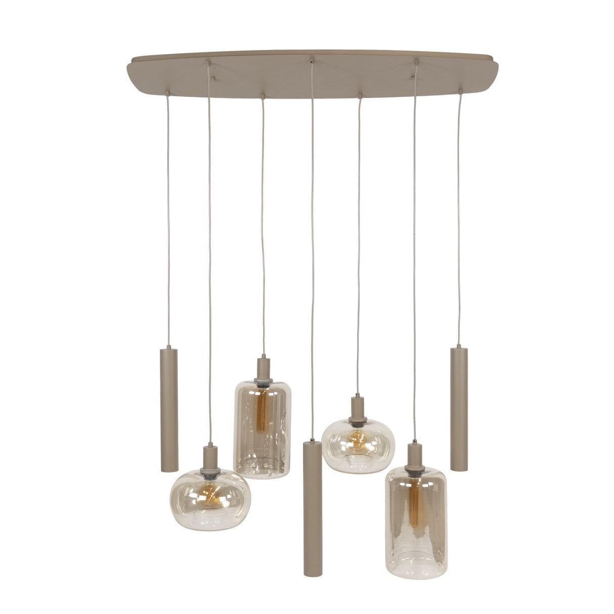 Lámpara colgante Sera 7 luces beige metal ámbar cristal