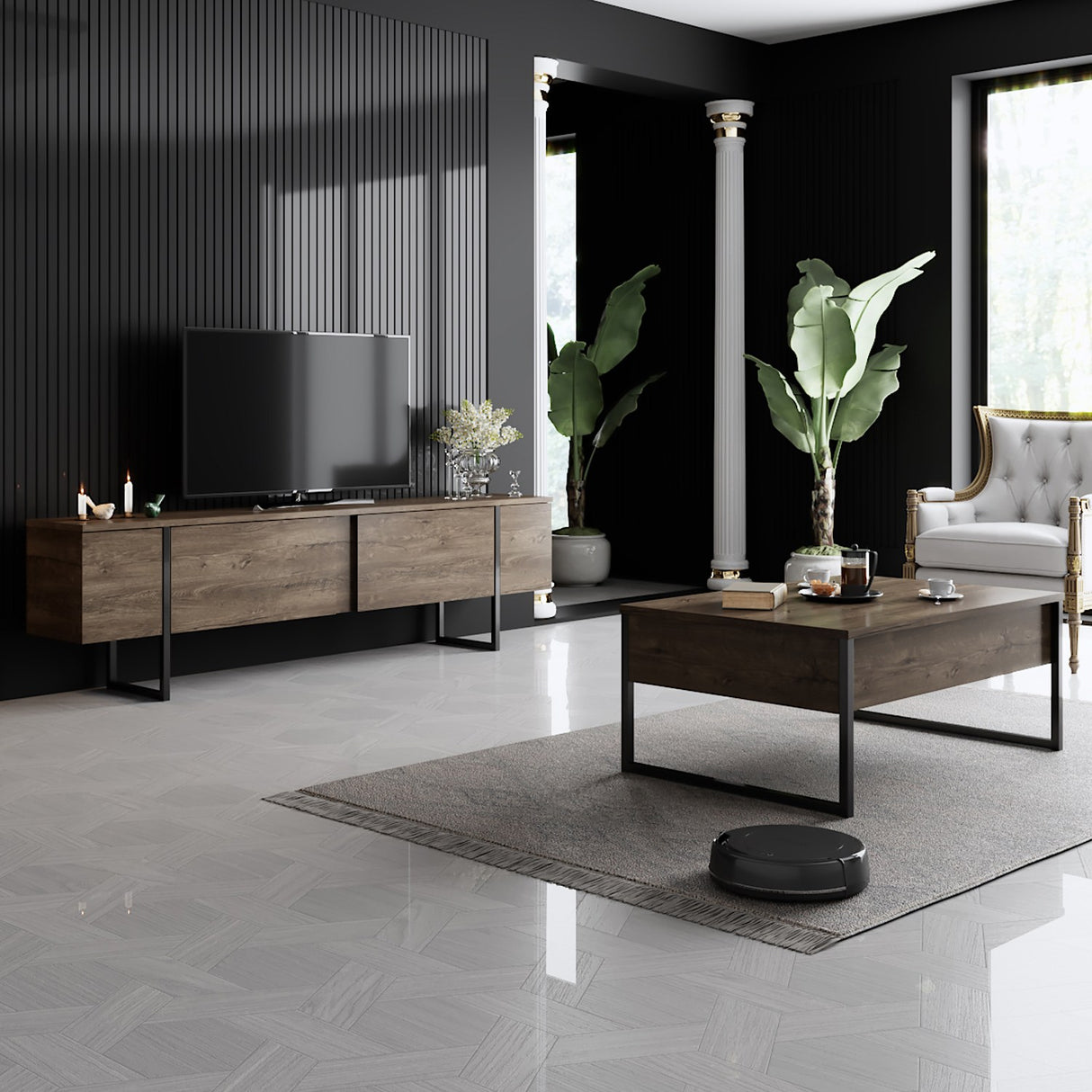 Muebles de TV Nuez de lujo Melamina 180x50x30 cm