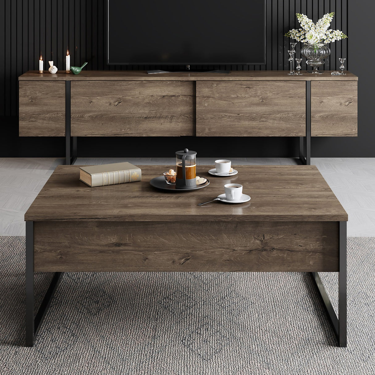 Muebles de TV Nuez de lujo Melamina 180x50x30 cm