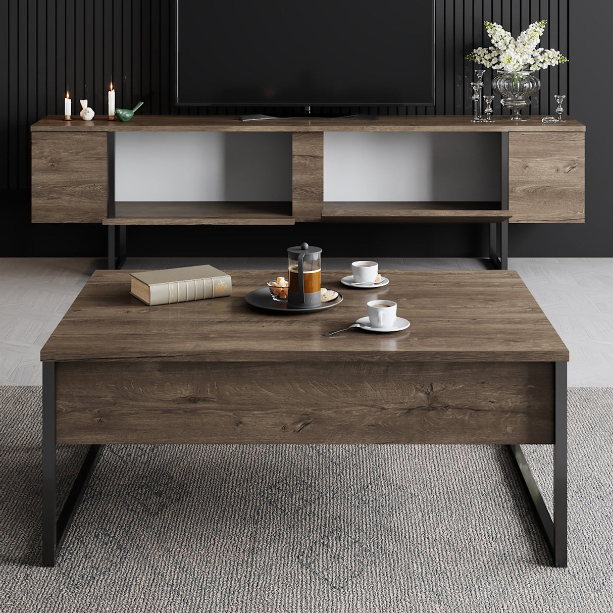 Muebles de TV Nuez de lujo Melamina 180x50x30 cm
