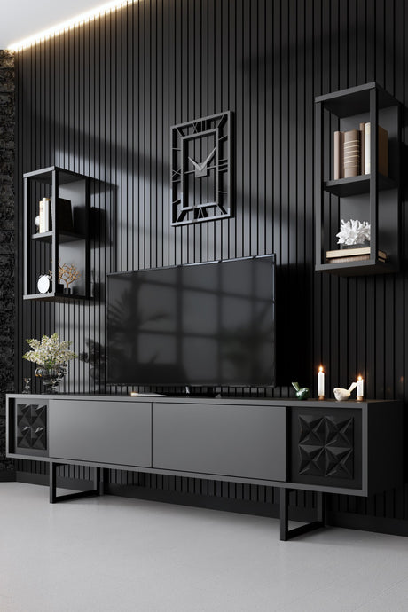 Juego de muebles de TV Línea negra Anthracite Black Melamine 180x48x30 cm