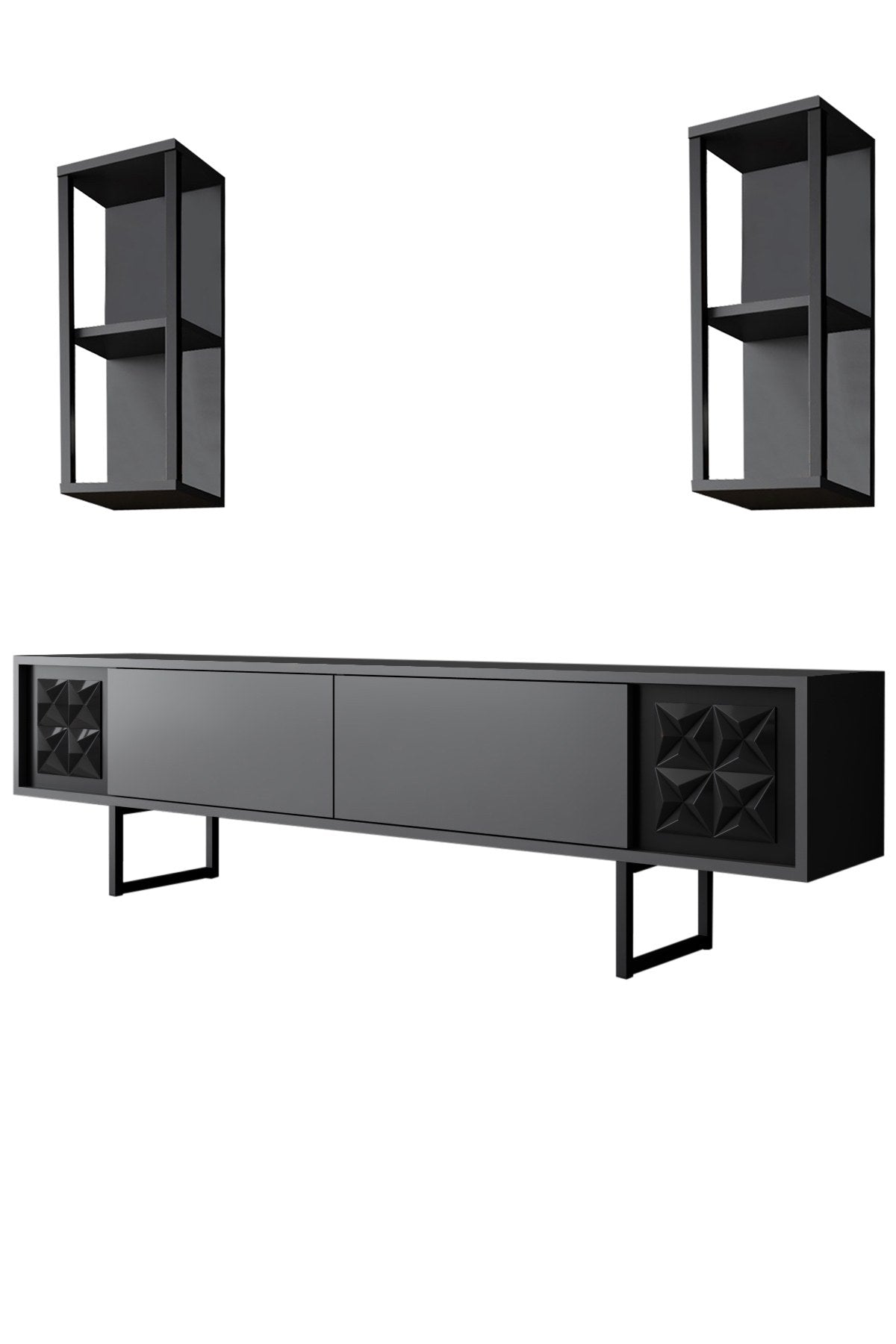 TV Meubels - TV Meubel Set Black Line Antraciet Zwart Melamine 180x48x30 cm - Dimehouse