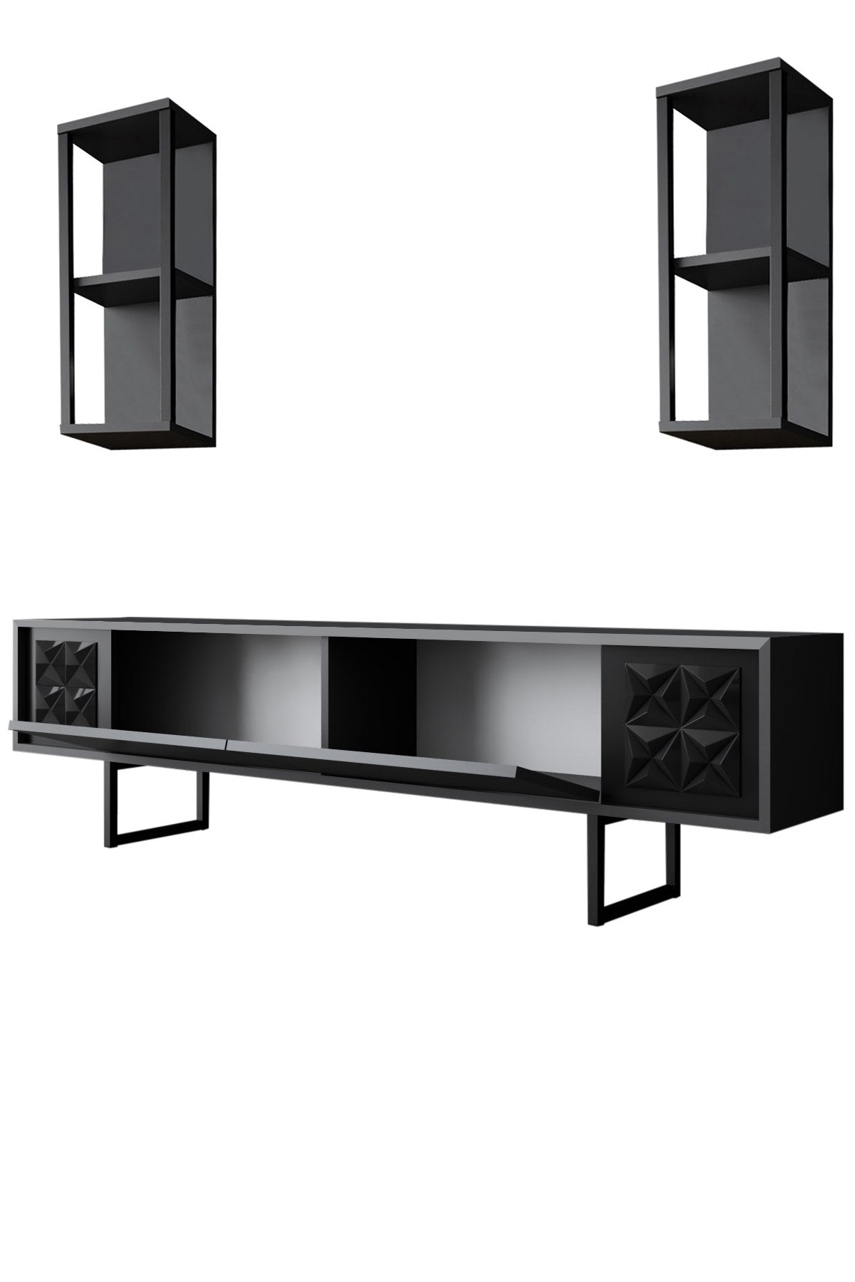 TV Meubels - TV Meubel Set Black Line Antraciet Zwart Melamine 180x48x30 cm - Dimehouse