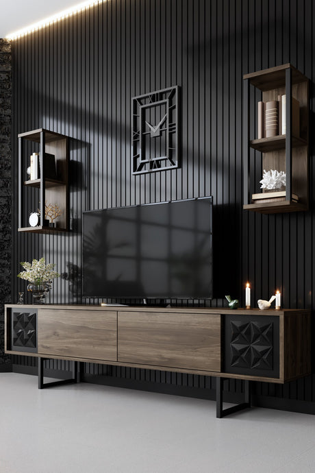 Juego de muebles de televisión Línea negra Melamina negra 180x48x30 cm