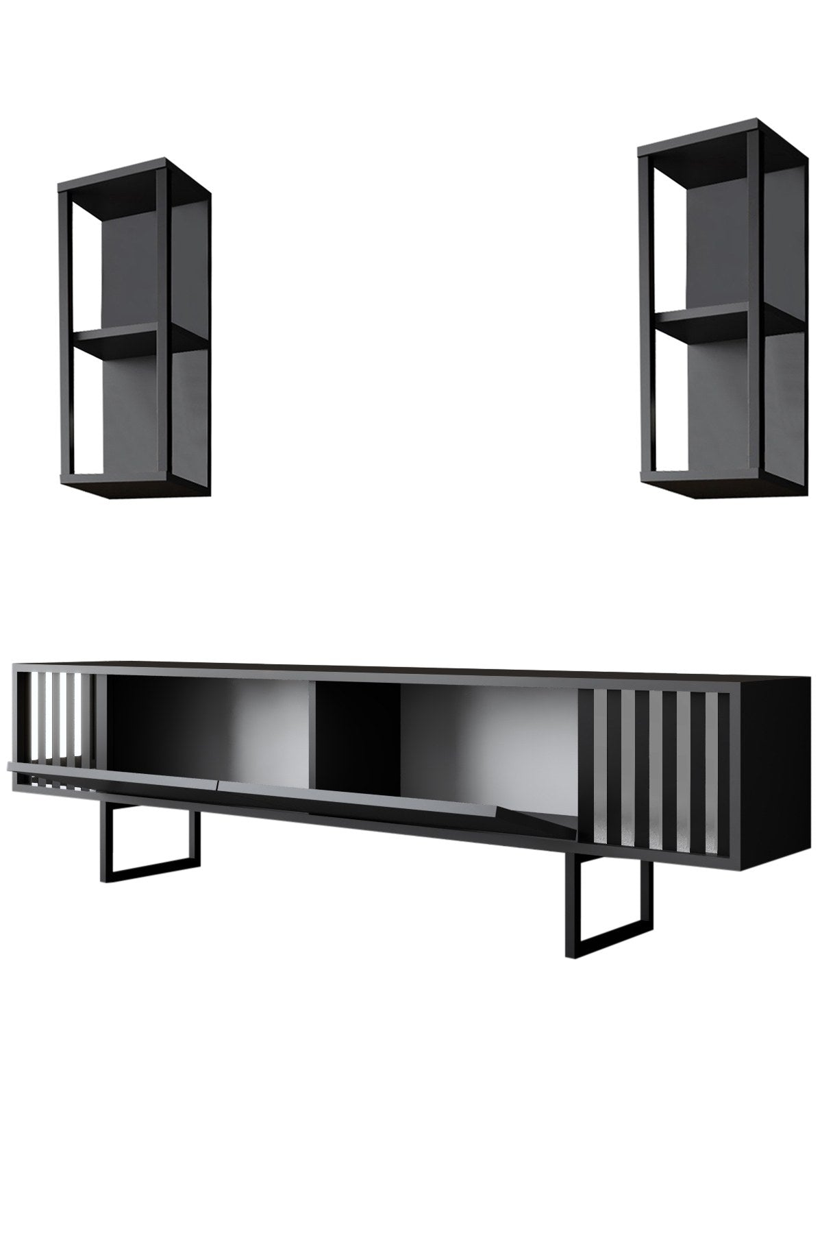 TV Meubels - TV Meubel Set Chrome Line Antraciet Zwart Melamine 180x48x30 cm - Dimehouse