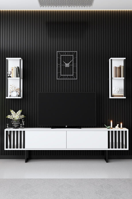 Juego de muebles de televisión Línea cromada blanca Melamina de 180x48x30 cm