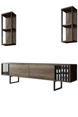 TV Meubels - TV Meubel Set Chrome Line Walnoot Zwart Melamine 180x48x30 cm - Dimehouse