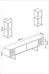 TV Meubels - TV Meubel Set Chrome Line Walnoot Zwart Melamine 180x48x30 cm - Dimehouse