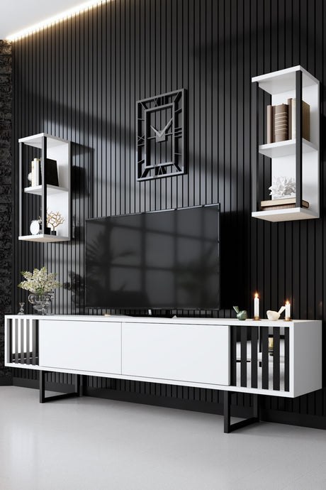 Meubelsets - Meubelset Wit - Zwart - Chrome Line - Salontafel + TV Meubel - Dimehouse
