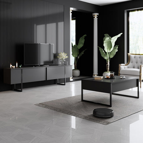 Meubelsets - Meubelset Antraciet Luxe - Salontafel + TV Meubel - Zwart Frame - Dimehouse