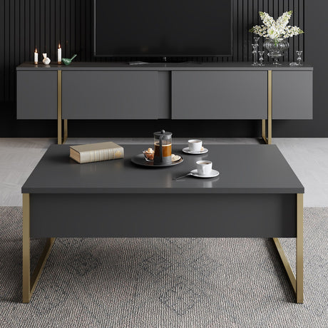 Meubelsets - Meubelset Antraciet Luxe - Salontafel + TV Meubel - Gouden Frame - Dimehouse
