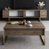 Meubelsets - Meubelset Walnoot Luxe - Salontafel + TV Meubel - Gouden Frame - Dimehouse