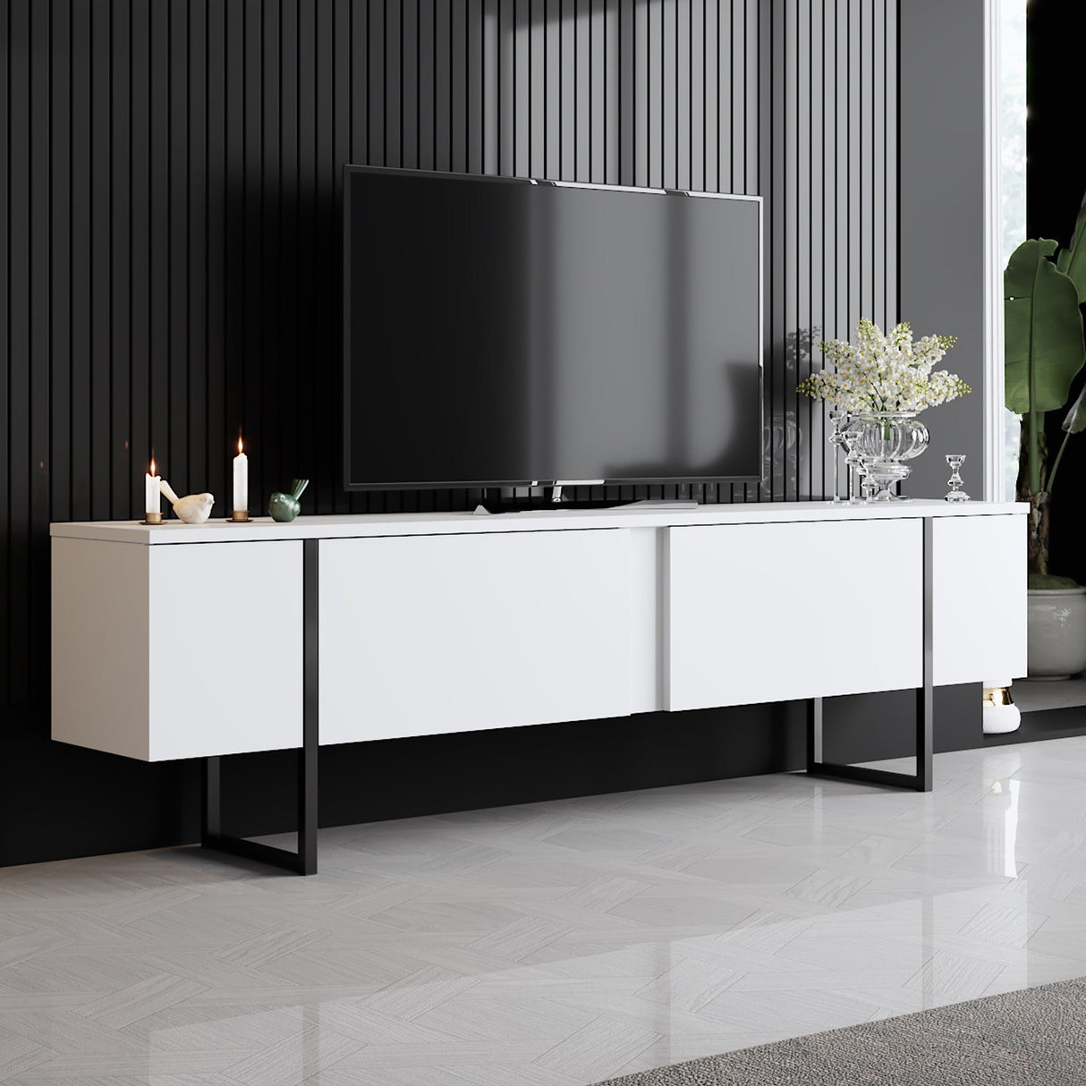 Meubelsets - Meubelset Wit Luxe - Salontafel + TV Meubel - Zwart Frame - Dimehouse