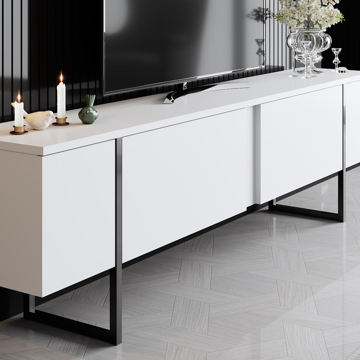 Meubelsets - Meubelset Wit Luxe - Salontafel + TV Meubel - Zwart Frame - Dimehouse