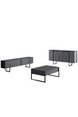 Meubelsets - Meubelset Antraciet Luxe - Salontafel + TV Meubel + Dressoir - Zwart Frame - Dimehouse