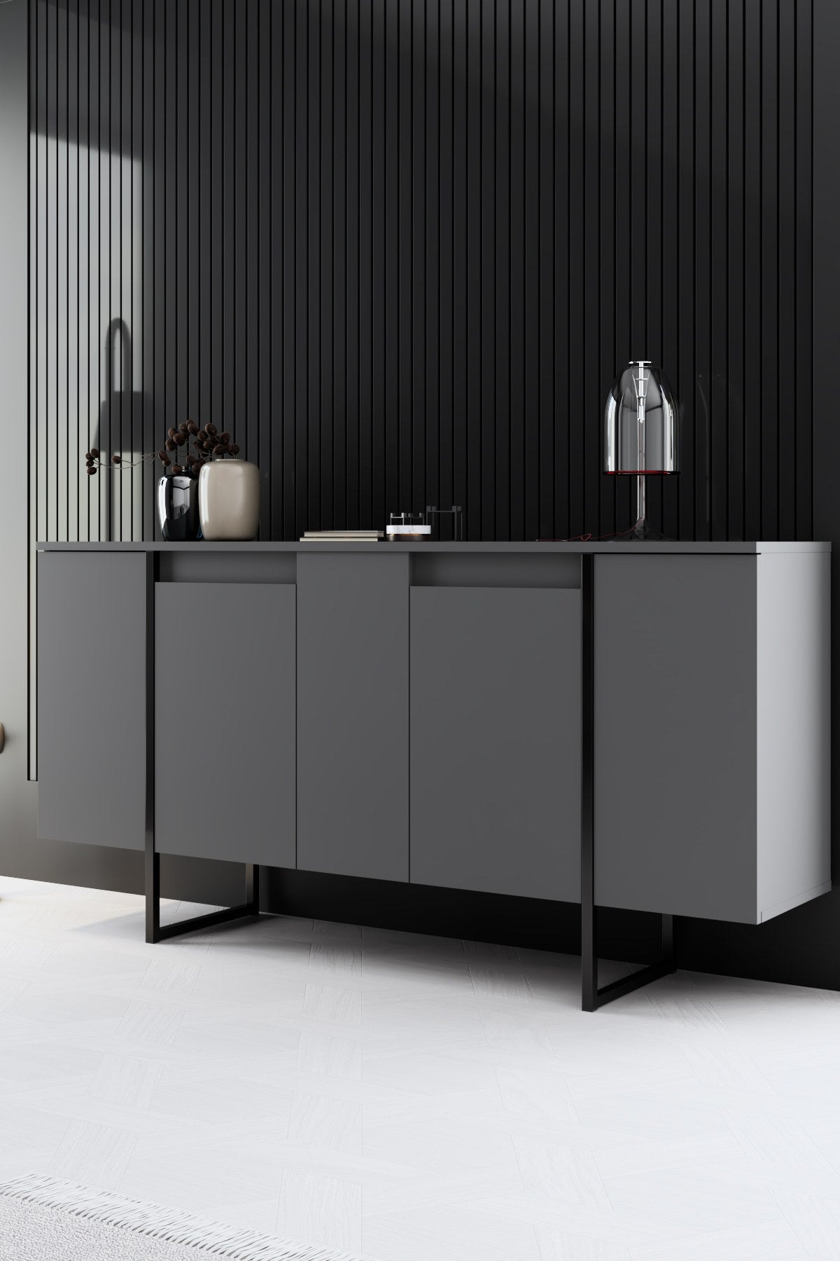 Meubelsets - Meubelset Antraciet Luxe - Salontafel + TV Meubel + Dressoir - Zwart Frame - Dimehouse