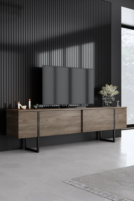 Meubelsets - Meubelset Walnoot Luxe - Salontafel + TV Meubel + Dressoir - Zwart Frame - Dimehouse