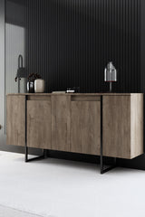 Meubelsets - Meubelset Walnoot Luxe - Salontafel + TV Meubel + Dressoir - Zwart Frame - Dimehouse