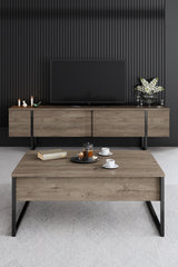 Meubelsets - Meubelset Walnoot Luxe - Salontafel + TV Meubel + Dressoir - Zwart Frame - Dimehouse