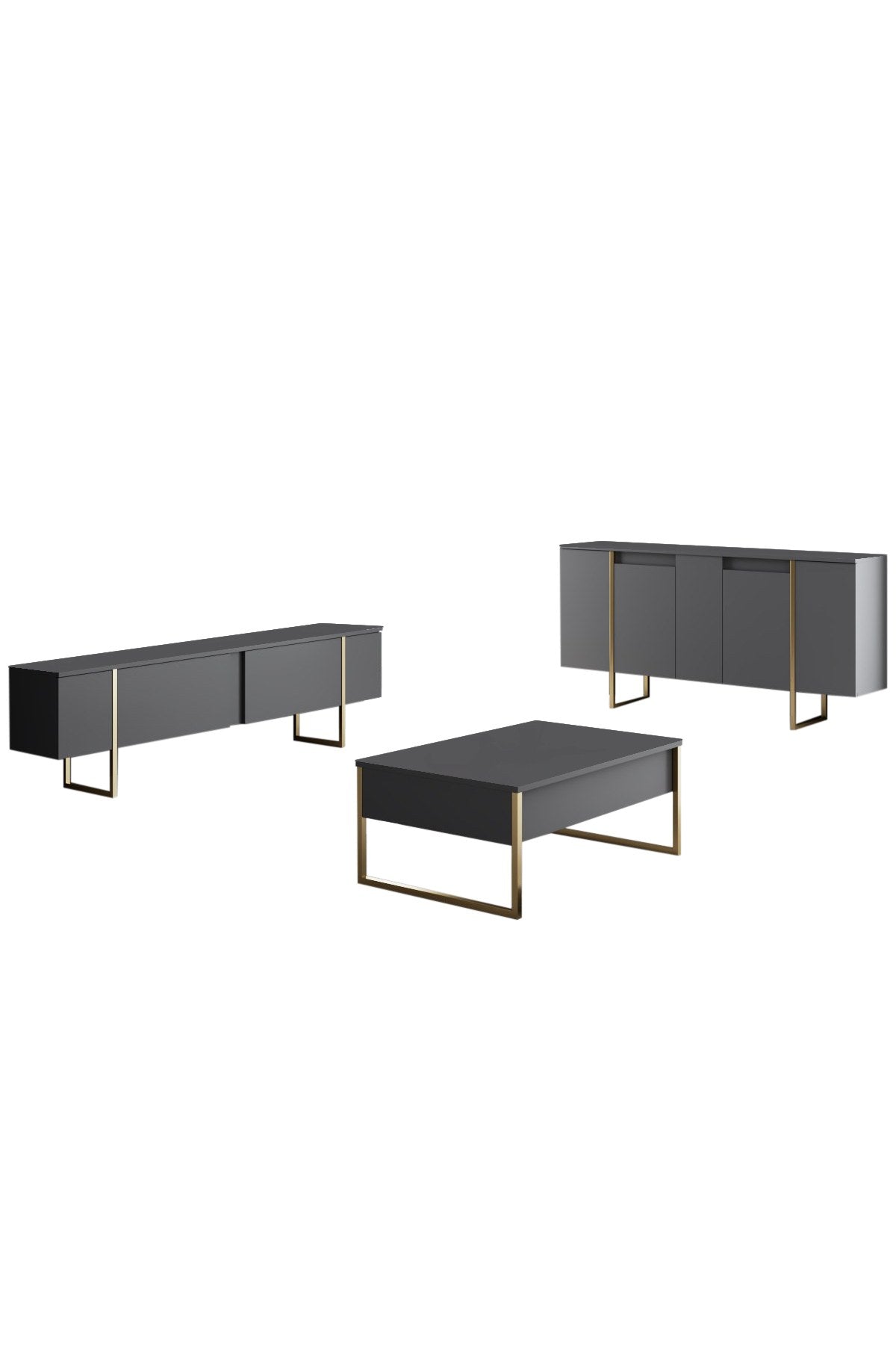 Conjunto-de-muebles-Antracita-Lujo---Mesa-de-centro-+-Mueble-TV-+-Aparador---Marco-Dorado