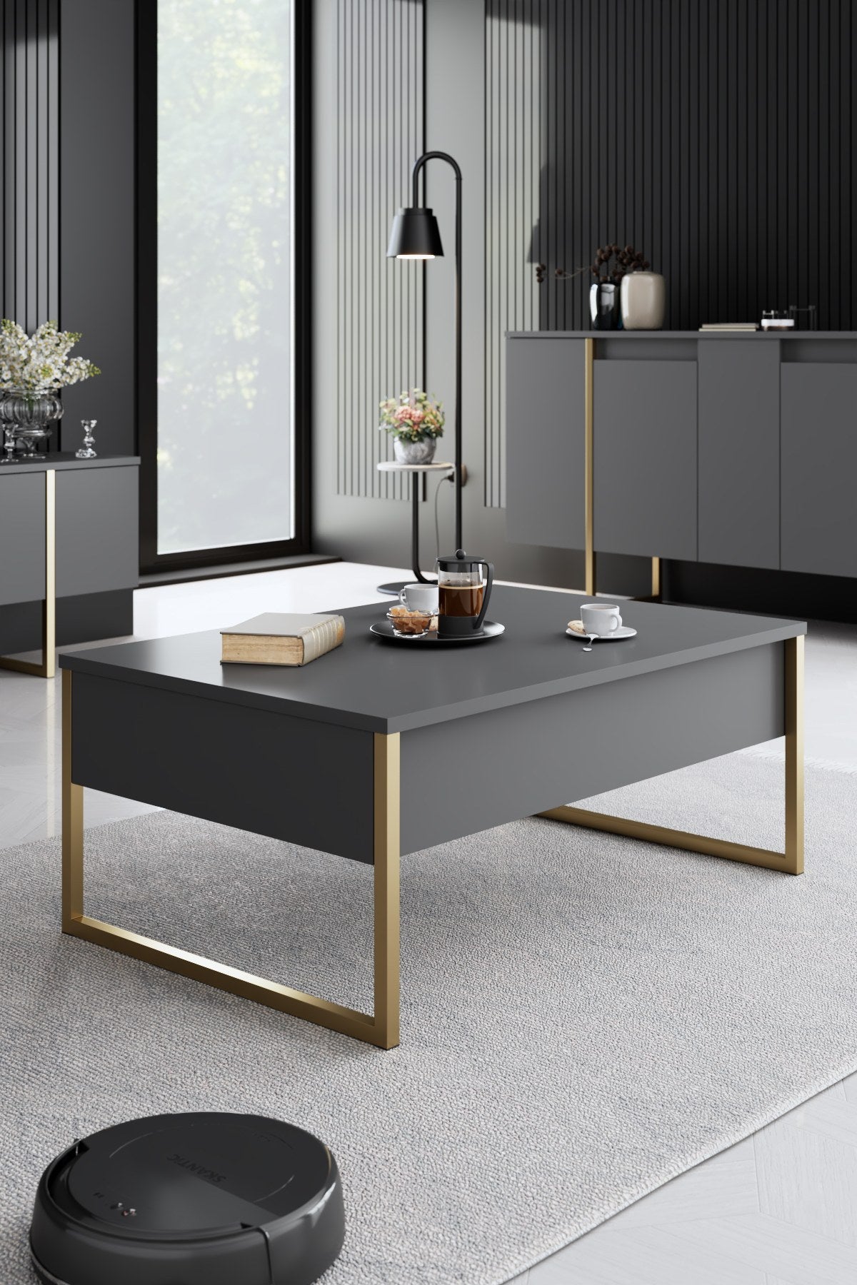 Conjunto-de-muebles-Antracita-Lujo---Mesa-de-centro-+-Mueble-TV-+-Aparador---Marco-Dorado