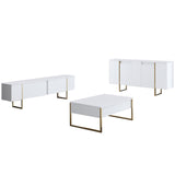 Meubelsets - Meubelset Wit Luxe - Salontafel + TV Meubel + Dressoir - Gouden Frame - Dimehouse