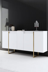 Meubelsets - Meubelset Wit Luxe - Salontafel + TV Meubel + Dressoir - Gouden Frame - Dimehouse