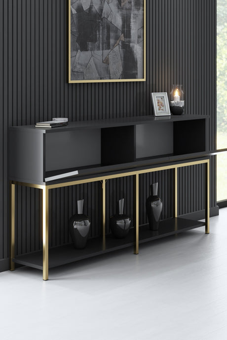 Cómoda-moderna-Lord-antracita-150x30x80---Marco-dorado---Dos-compartimentos