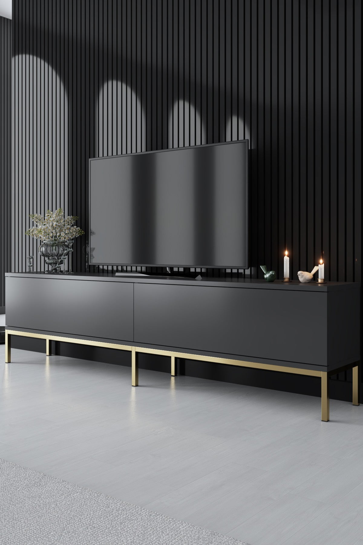 Meubelsets - Meubelset Antraciet Lord - Salontafel + TV Meubel + Dressoir - Gouden Frame - Dimehouse