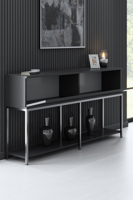 Cómoda-moderna-Lord-antracita-150x30x80---Marco-plateado---Dos-compartimentos