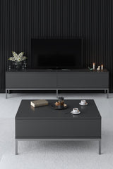 Meubelsets - Meubelset Antraciet Lord - Salontafel + TV Meubel + Dressoir - Zilver Frame - Dimehouse